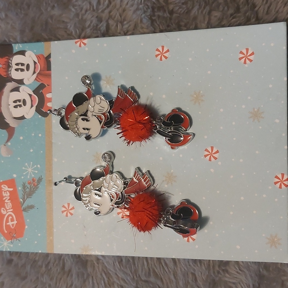 Disney Minnie Mouse Dangle Christmas Earrings Pierced